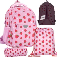 Zestawy szkolne - Truskawka WYPRAWKA szkolna dla DZIEWCZYNKI: usztywniany plecak, piórnik tuba, worek na buty - zestaw szkolny - miniaturka - grafika 1