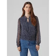 Bluzki damskie - VERO MODA Damska bluzka Vmmilla Ls Smock Top WVN Ga Noos, Navy Blazer/Aop: ditsy Flower, S - miniaturka - grafika 1