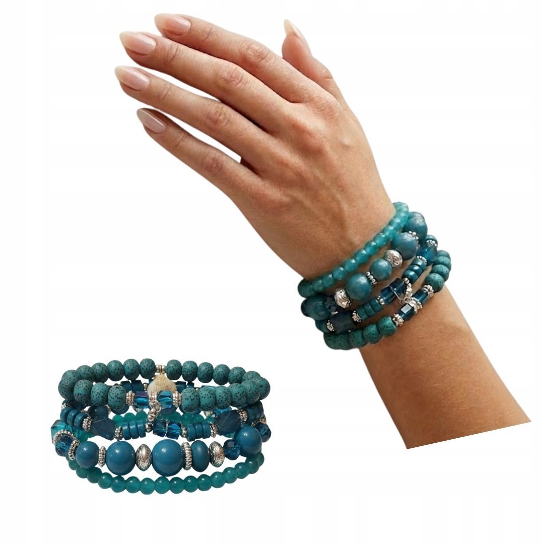 Zestaw Bransoletek BOHO Turkusowo-Zielony Styl Boho