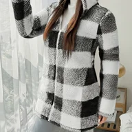 Kurtki damskie - TEMU Elegancka Damska Kurtka z Kapturem i PeﾅＯym Zamkiem Blyszczﾄ�ca, Czarno-BiaﾅＢ w Szachownicﾄ� - Pralna Maszynowo Odzieﾅｼ Wierzchniﾄ� na - miniaturka - grafika 1