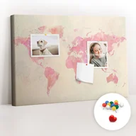 Tablice i flipcharty - Szkolna Tablica korkowa 60x40 cm, Kolorowe Pinezki, wzór Akwarela mapa świata - miniaturka - grafika 1