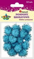 Pasmanteria - Brokatowe pompony 18mm 15szt niebieskie, CRAFT-FUN - niebieski - miniaturka - grafika 1