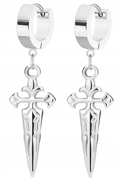 HUGGIE Kolczyki Do Uszu Ze STALI Krzyż Krzyżyk Gothic Punk Rock