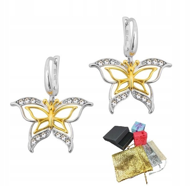 Kolczyki Srebrne Próba 925 Rodowane Wiszące Z Motylem Z Cyrkoniami Motylki