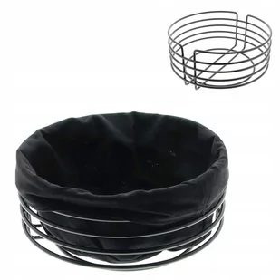 KOSZYK METALOWY NA CHLEB + WKŁAD Z TKANINY CZARNY - Chlebaki - miniaturka - grafika 1