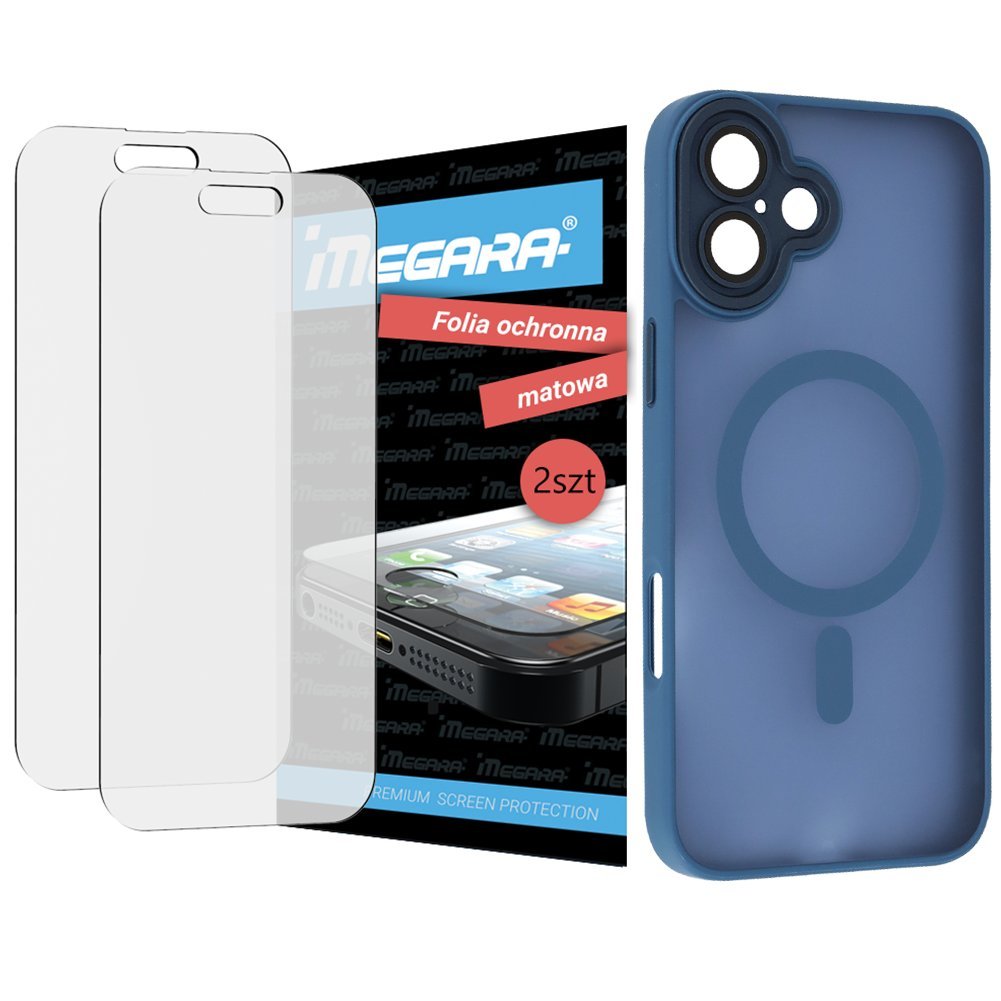 Folia do iPhone 16 ochronna MATOWA + MagSafe ETUI niebieskie TPU