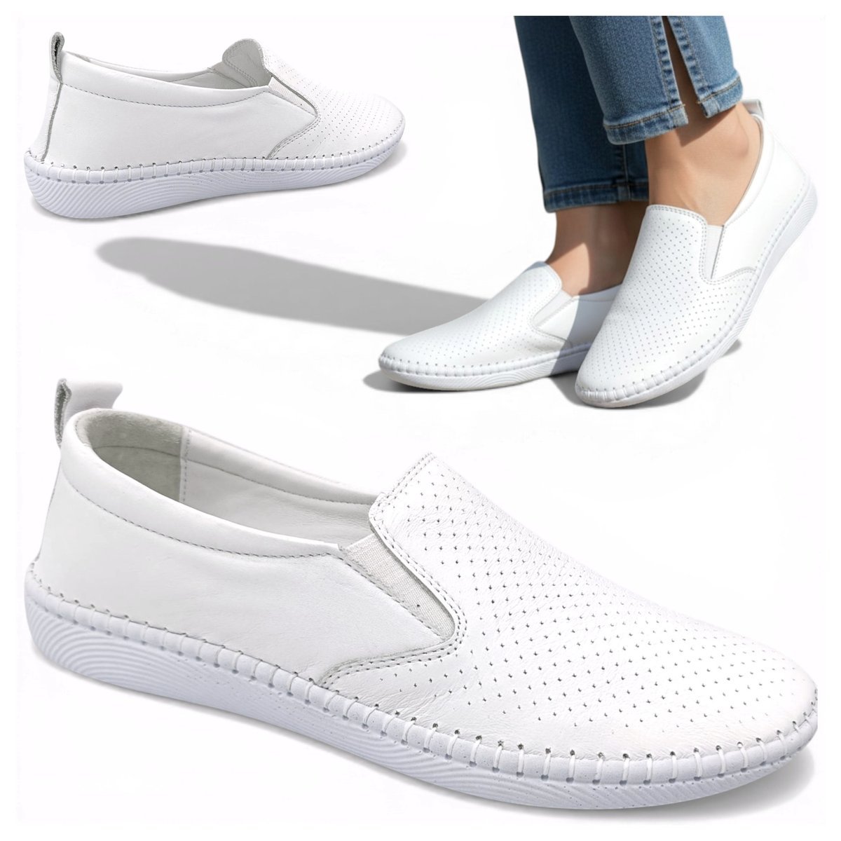 Półbuty Damskie SKÓRZANE Eleganckie Wiosenne Sneakersy Wsuwane Loretta 38