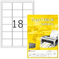 Etykiety do drukarek - TopStick 8735 Naklejki adresowe DIN A4 (63,5 x 46,6 mm, 100 arkuszy, papier, matowy) samoprzylepne, do zadrukowania, trwałe etykiety uniwersalne, 1800 etykiet samoprzylepnych, białe - miniaturka - grafika 1