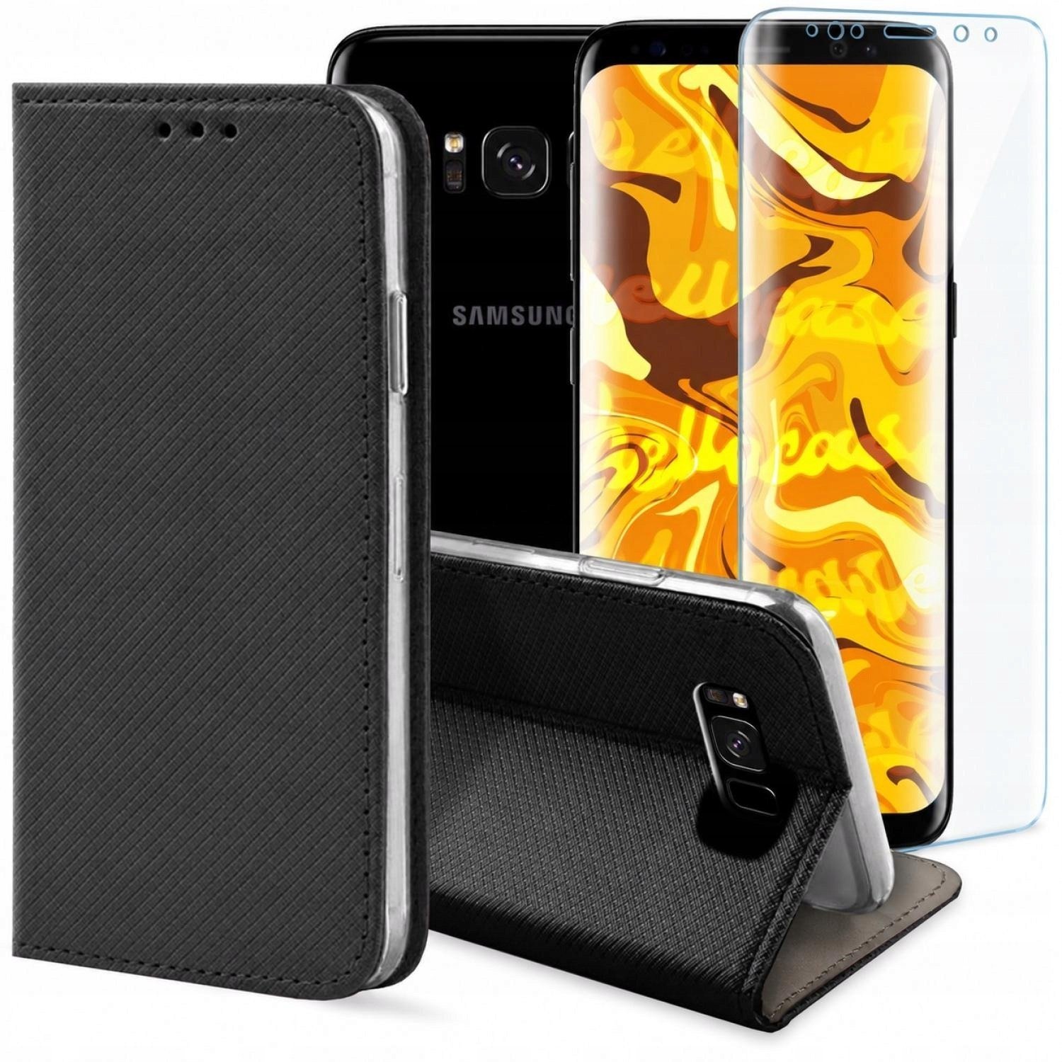 Hello Case Etui z Klapką Do Samsung Galaxy S8 Plus Czarne, Zamykane, Kabura Szkło BNDL0611