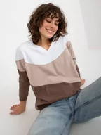 Bluzy damskie - Bluza bez kaptura biało-brązowy casual dekolt w kształcie V rękaw 3/4 - miniaturka - grafika 1