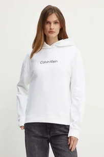 Calvin Klein bluza bawełniana damska kolor biały z kapturem z nadrukiem K20K205449 - Bluzy damskie - miniaturka - grafika 1