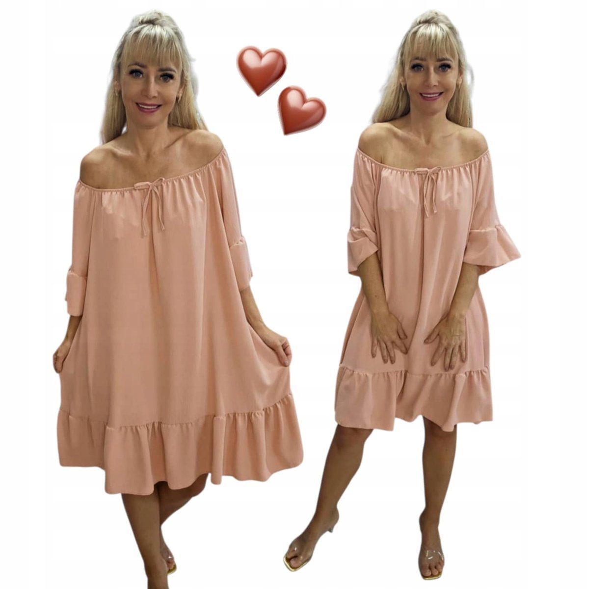 Sukienka Hiszpanka boho łosoś piękna rewelacyjna luźna wygodna 50 52 6xl