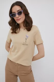 Koszulki i topy damskie - Only T-shirt bawełniany kolor beżowy - grafika 1
