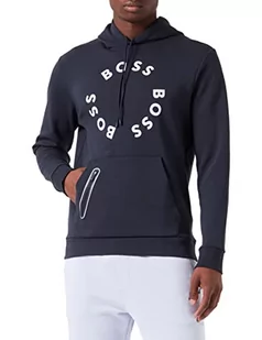 BOSS Męska bluza z kapturem Soody 2 z mieszanki bawełny z łukowatym logo i grafiką kratkową, Dark Blue402, XL - Bluzy męskie - miniaturka - grafika 1