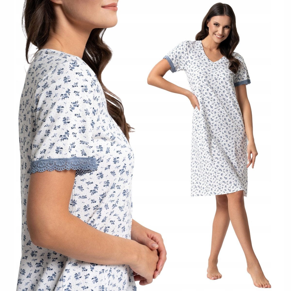 WYGODNA LEKKA BAWEŁNIANA KOSZULA NOCNA DAMSKA KRÓTKI RĘKAW HALKA MORAJ XXL PATT 1