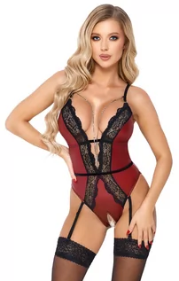 Bielizna erotyczna damska - Abierta Fina Crotchless Body with Removable Suspenders 2643456 Red-Black M - grafika 1