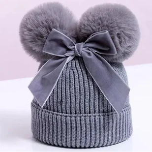 Czapka dziecięca z kokardą - szara KP21305 - Czapki dla dzieci - miniaturka - grafika 1