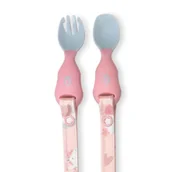 Sztućce dla dzieci - Bibado Sztućce dla niemowląt łyżeczka i widelec z możliwością doczepienia do śliniaka  Over the Rainbow - miniaturka - grafika 1