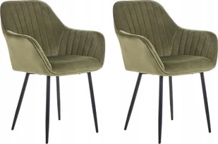 Beliani Zestaw 2 krzeseł do jadalni welurowy oliwkowozielony WELLSTON - Krzesła - miniaturka - grafika 1