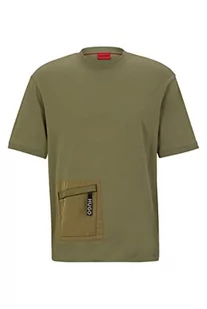 HUGO Męski T-shirt Dacero z bawełnianego dżerseju z naszytą kieszenią o kontrastowym wyglądzie, Open Green345., XL - Koszulki męskie - miniaturka - grafika 1