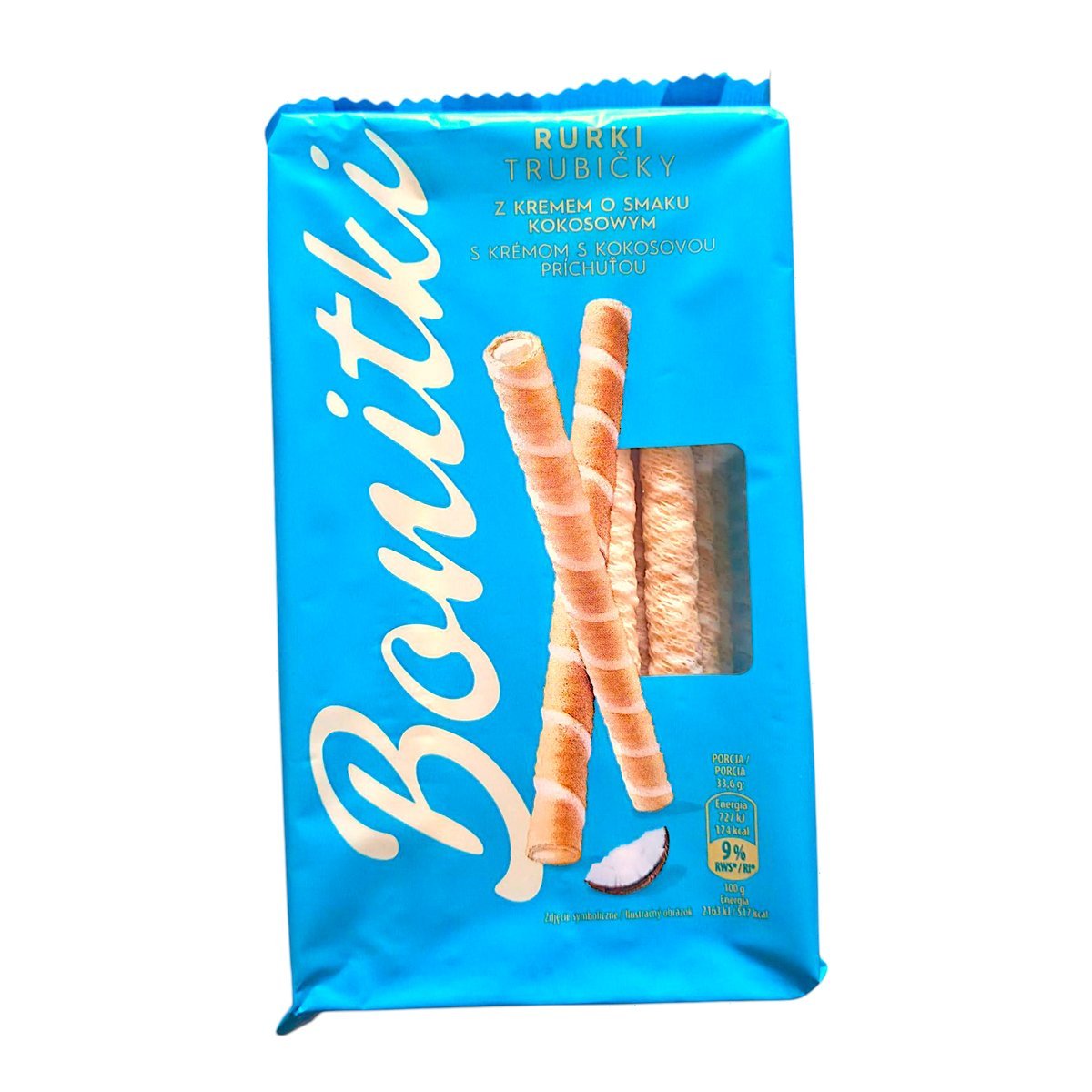 Ciastka Bonitki z kremem kokosowym 280g Rurki