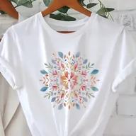 Bluzki damskie - TEMU Damska koszulka z krótkim rękawem z mandalą i kwiatowym nadrukiem - swobodny, rozciągliwy materiał, oddychająca i wygodna, idealna na - miniaturka - grafika 1