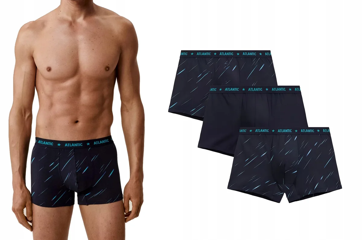 Męskie bokserki bawełna Logo ATLANTIC granat 3MH-224 3-PACK M