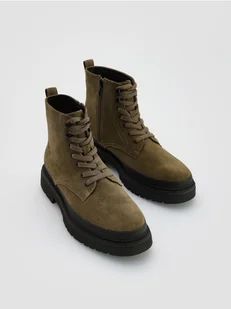 Reserved - Zamszowe botki - jasny zielony - Botki damskie - miniaturka - grafika 1