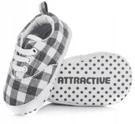 Buty dla dziewczynek - Szare Trampki Niemowlęce W Kratę - Buciki - miniaturka - grafika 1