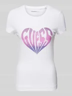 Koszulki i topy damskie - T-shirt z obszyciem kamieniami stras model ‘HEART’ - miniaturka - grafika 1
