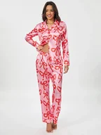 Piżamy damskie - Piżama damska w nadruk kokardy - Różowy S - miniaturka - grafika 1