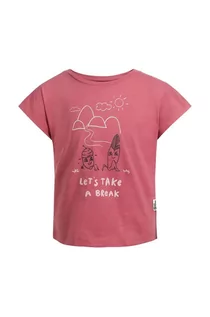 Koszulki dla dziewczynek - Jack Wolfskin t-shirt bawełniany dziecięcy TAKE A BREAK kolor różowy - grafika 1