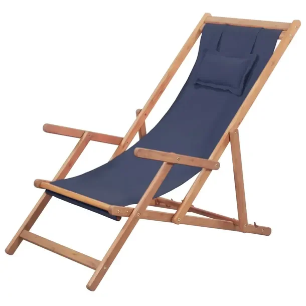 Składany leżak plażowy z drewna eukaliptusowego, niebieski, 60x112/119/1