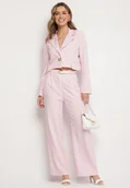 Komplety damskie - Różowy Komplet Garniturowy Marynarka z Broszką i Spodnie Sarkio - miniaturka - grafika 1