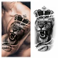 Zabawki kreatywne - Tatuaż Zmywalny Tymczasowy Wodny - Wściekły Lew / Król / Zegar - miniaturka - grafika 1