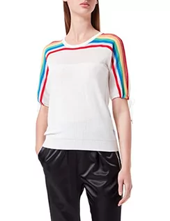 Swetry damskie - Love Moschino Bluza damska Inwith Pleated Stripes On Shoulders and Short Sleeves Adjustable by Laces. Sweter, biały, 44 - grafika 1