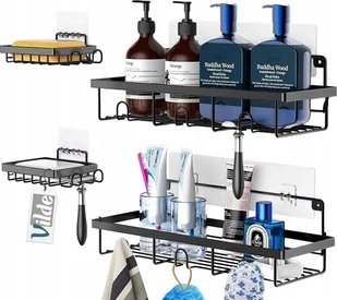 Vilde Półka pod prysznic metalowa czarna 4 szt. - Półki łazienkowe - miniaturka - grafika 1