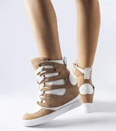Sneakersy damskie - Biało-beżowe sneakersy na koturnie Pantaleone-37 - miniaturka - grafika 1