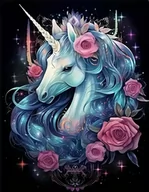 Zabawki kreatywne - Diamentowa Mozaika Jednorożec Portret W Różach 30x40 - miniaturka - grafika 1