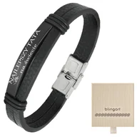 Bransolety męskie - Bransoletka z grawerem skórzana męska czarna - miniaturka - grafika 1