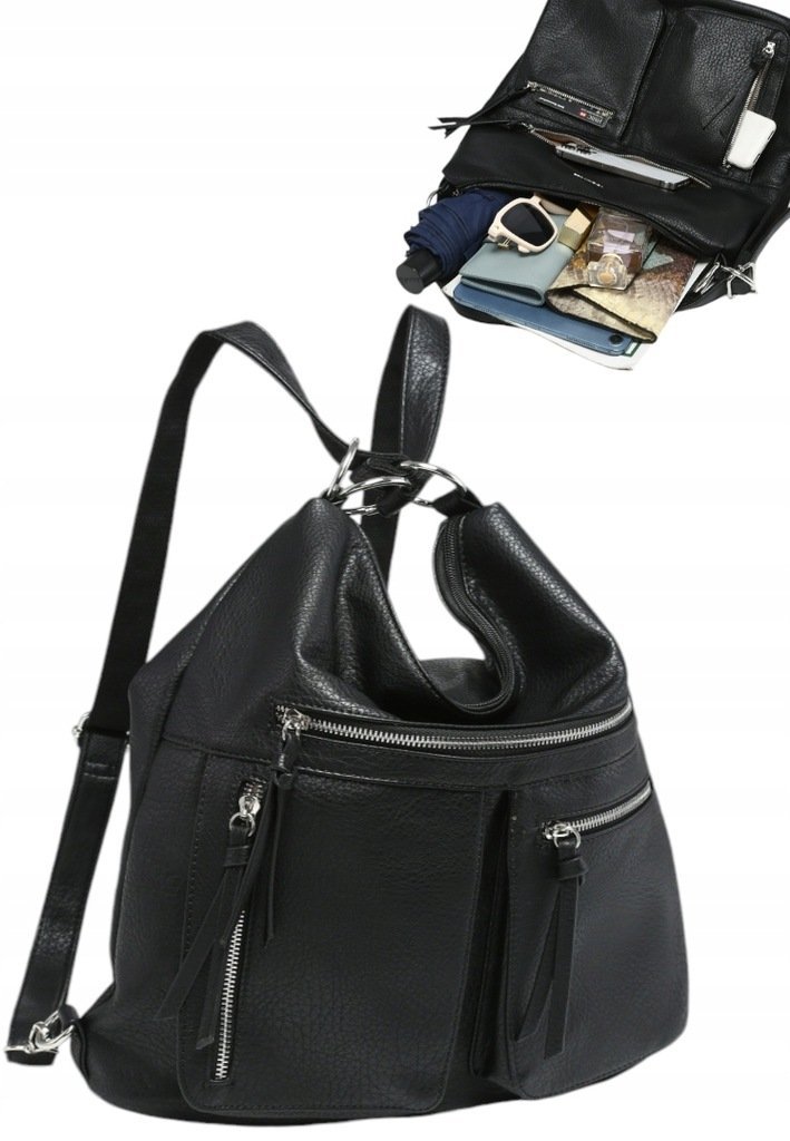 Stylowa Torebka na Ramię Plecak Damski 2w1 Czarny LUIGISANTO V85148 Black