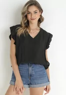 Bluzki damskie - Czarna Bluzka z Falbankami i Złotą Nitką Gracelly - miniaturka - grafika 1