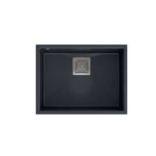 QUADRON Zlewozmywak granitowy jednokomorowy podwieszany 55 42 22,5 cm DAVID 50 czarny metalik ze stalowym odpływem - Zlewozmywaki - miniaturka - grafika 1