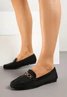 Mokasyny damskie - Czarne Mokasyny z Imitacji Zamszu Zdobione Metaliczną Aplikacją Soltewi - miniaturka - grafika 1