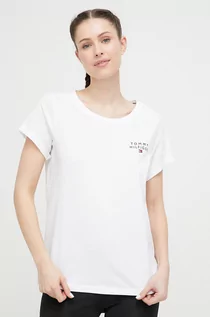 Koszulki sportowe damskie - Tommy Hilfiger t-shirt lounge bawełniany kolor biały - grafika 1