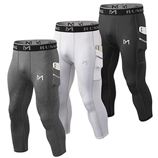 MEETYOO Legginsy Męskie Spodnie Kompresyjne Szybkie Suche Spodnie Sportowe Długie Rajstopy do Biegania Fitness Joga, Czarny + Biały + Szary 01, M - Spodenki męskie - miniaturka - grafika 1