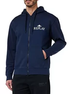Bluzy męskie - Replay Męska bluza z kapturem z zamkiem błyskawicznym, 085 niebieski, XL - miniaturka - grafika 1