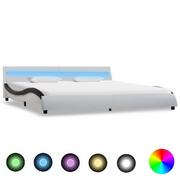 Łóżka - vidaXL Rama łóżka LED, biało-czarna, sztuczna skóra, 180 x 200 cm - miniaturka - grafika 1