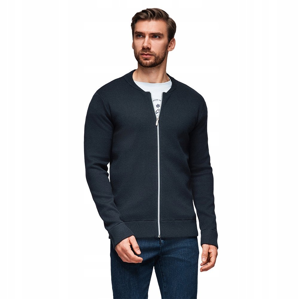 Rozpinany sweter męski gładki na zamek - granatowy V1 OM-SWZS-0146 r. S