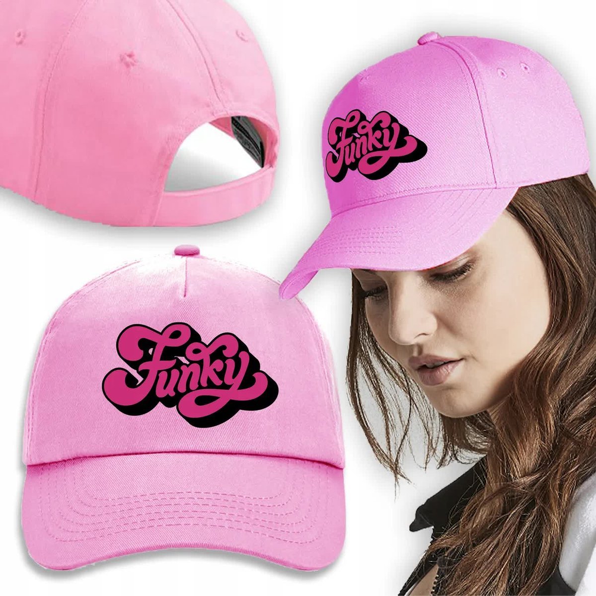 CZAPKA Różowa Daszek Na Wiosnę Lato FUNKY Wzory